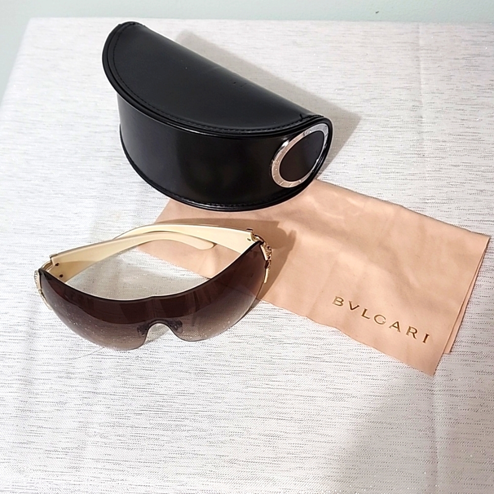 BVLGARI Sunglasses 6065B Women's Oval Brown Lenses Crystals